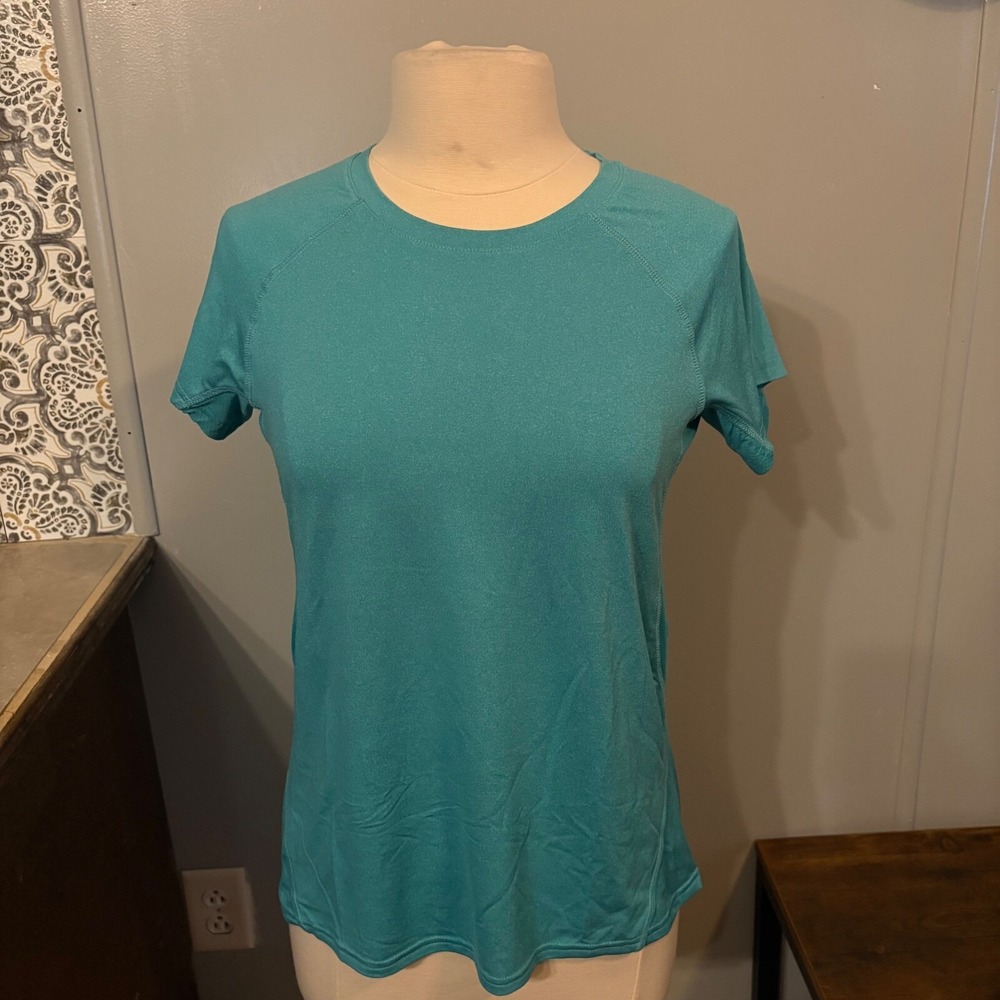 Avia Teal Blue Heather Short Sleeve Crewneck Athletic Shirt (Women's Small; 4-6)